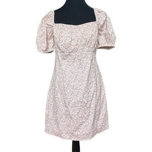 ASTR The Label Wendy floral puff sleeve smocked back mini dress SIZE L